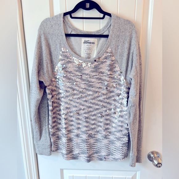 💕 Express Love pullover sweater with sequins Gray Cotton Size L - Picture 1 of 4